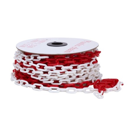 CADENA DE PLÁSTICO DE ESLABÓN DE Ø6mm COLOR ROJO/BLANCO ROLLO DE 25m