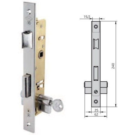 CERRADURA EMBUTIR CVL 1984/25/5 (5990/25/25-Leva Corta) CON RESBALON Y PALETON DESLIZANTE