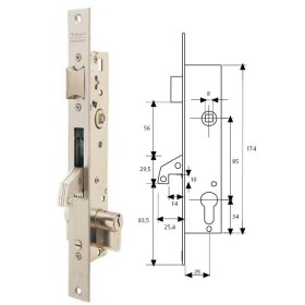 CERRADURA EMBUTIR TESA 2240/25/3NI CON RESBALON Y GANCHO