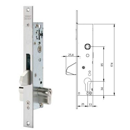 CERRADURA EMBUTIR TESA 2211/25/3SI SOLO PALETON BASCULANTE