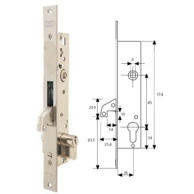 CERRADURA EMBUTIR TESA 2241/25/3NI SOLO GANCHO