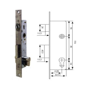 CERRADURA EMBUTIR TESA 2216/25/AI CON RODILLO Y PALETON DESLIZANTE