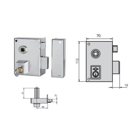 CERRADURA SOBREPONER CVL N.56-BR70I/1 IZDA. CON RESBALON Y PALETON DESLIZANTE