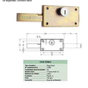 CERRADURA LATERAL PARA CIERRE ENROLLABLE AGA ref. 584, LLAVES/IGUALES, JUEGO 2 UNIDADES