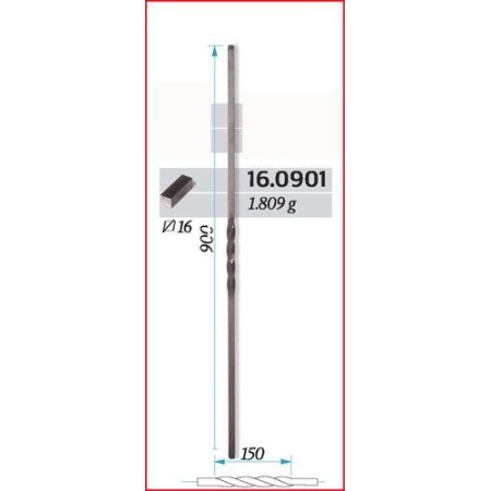 BARROTE CUADRADO DE 16x16x900mm Y 1 RIZO CENTRAL ref. 16.0901