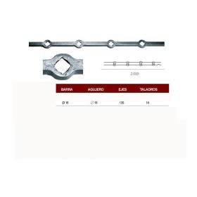 BARRA PERFORADA DE FORJA ARTEFERRO/GONZATO EN ROMBO PARA BARROTE CUADRADO DE 16mm A 133mm DE 2m.