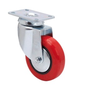 RUEDA POLIURETANO ROJO DIAMETRO 80mm CON PLACA GIRATORIA  REF. 2-2461