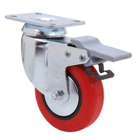 RUEDA POLIURETANO ROJO DIAMETRO 80mm CON PLACA GIRATORIA CON FRENO REF. 2-2464
