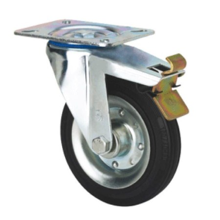 RUEDA ALEX Ø200mm 230Kg GIRATORIA+FRENO GOMA NEGRA ref. 2-0955