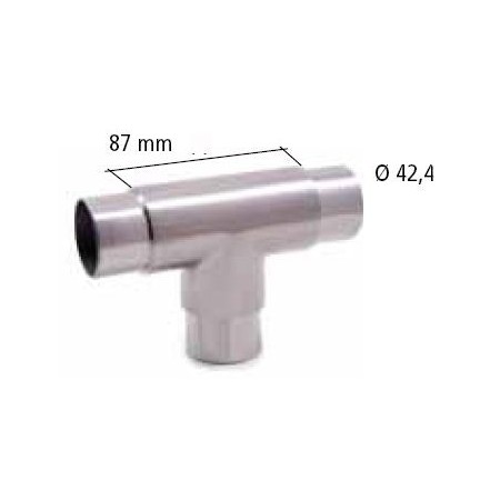UNIÓN EN FORMA DE "T" RECTA EN ACERO INOXIDABLE PARA TUBO DE Ø42mm.