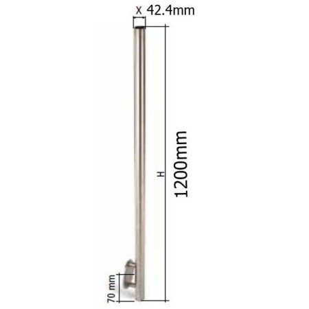 POSTE LISO DE 1,20 M EN ACERO INOXIDABLE CON PLACA LATERAL