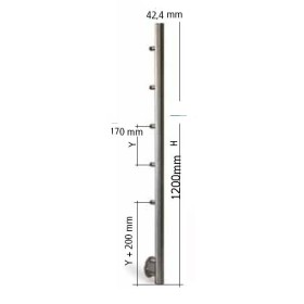 POSTE MECANIZADO DE 1,2M EN ACERO INOXIDABLE PARA 5 VARILLAS, ANCLAJE LATERAL
