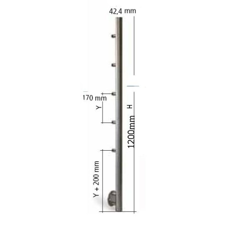 POSTE MECANIZADO DE 1,2M EN ACERO INOXIDABLE PARA 5 VARILLAS, ANCLAJE LATERAL