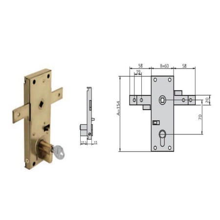 CERRADURA SOBREPONER CVL PUERTA BASCULANTE N.11B/M CON MANILLA