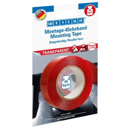 CINTA DE DOBLE CARA WEICON TRANSPARENTE 19mmx3m 80kg/m