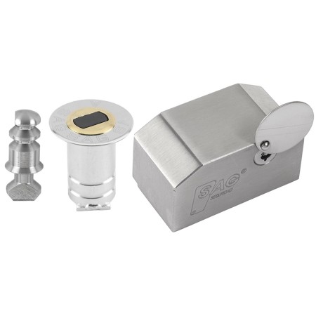 CERRADURA SAG CP6 DE SEGURIDAD (LLAVE TUBULAR) Y SUELO PARA CIERRE ENROLLABLE (MODELO ÁGUILA)