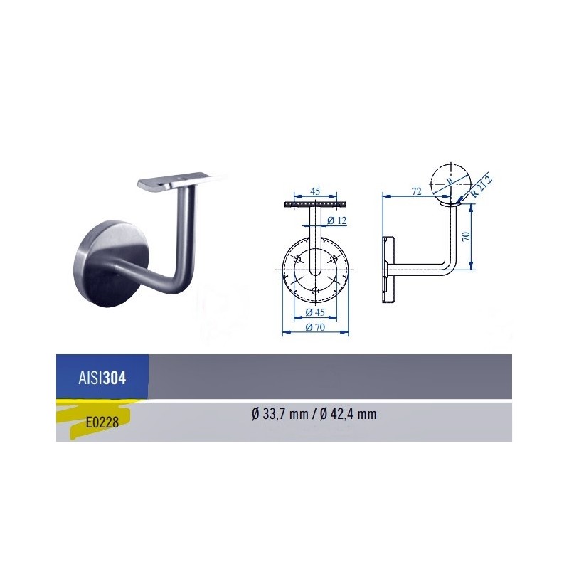 SOPORTE EN ACERO PARA PASAMANOS DE TUBO Ø42 CON EMBELLECEDOR