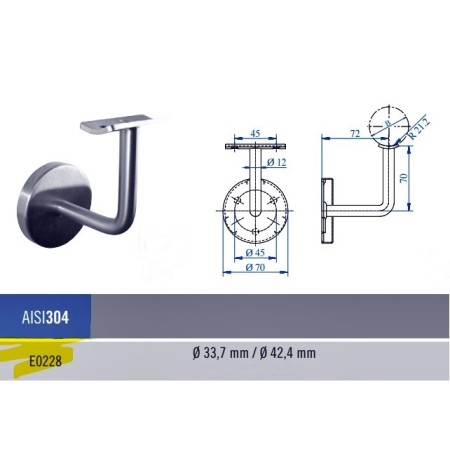 SOPORTE EN ACERO INOXIDABLE PARA PASAMANOS DE TUBO Ø42 CON EMBELLECEDOR ref. E0228