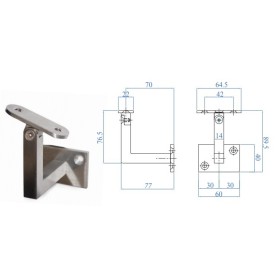SOPORTE EN ACERO INOXIDABLE PARA PASAMANOS DE TUBO CUADRADO Y RÓTULA PARA GRADOS.