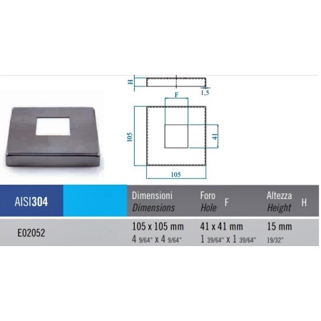 EMBELLECEDOR CUADRADO PARA BASE DE ANCLAJE DE TUBO CUADRADO DE 40x40mm.