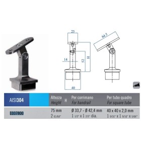 SOPORTE DE PASAMANOS DE 40x40mm CON RÓTULA Y CUNA PARA TUBO DE Ø42