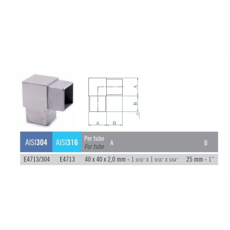 CODO INOXIDABLE PARA TUBO DE 40x40mm