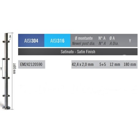 INOX PILAR MECANIZADO 5+5 VARILLAS EN ESQUINA DE 1m