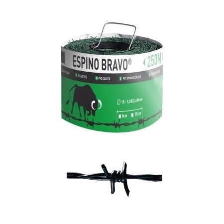 Alambre de espino Bravo plastificado en verde 2,4/15 rollo de 250 metros
