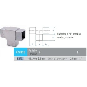 CODO EN FORMA DE T INOXIDABLE PARA TUBO 40x40 AISI 316 COD. E4733
