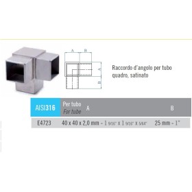 CODO EN FORMA DE T EN ÁNGULO INOXIDABLE PARA TUBO 40x40 AISI 316 COD. E4733