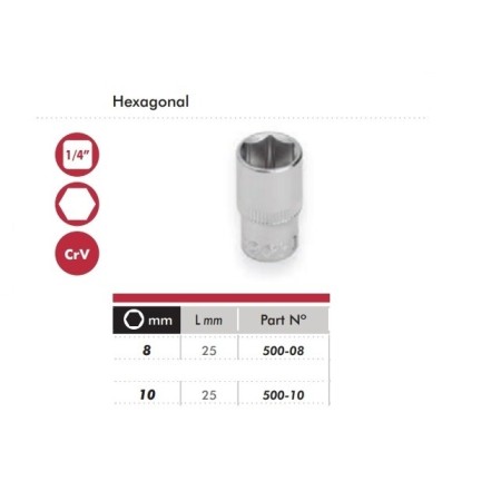 LLAVE VASO CON BOCA HEXAGONAL DE 1/4" DOGHER DE 10mm COD. 500-10