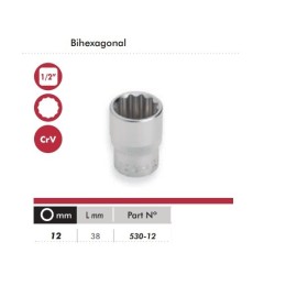 LLAVE DE VASO CON BOCA ESTRELLA DE 1/2" 12mm DOGHER COD. 530-12