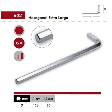 LLAVE ALLEN ACODADA 3mm. DOGHER EXTRA LARGA REF. 602-03
