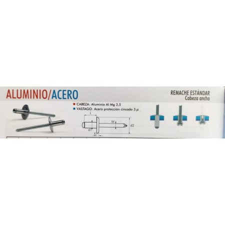 REMACHE DE ALUMINIO BRALO DE CABEZA ANCHA DE 4,8x12mm CAJA DE 250uds.