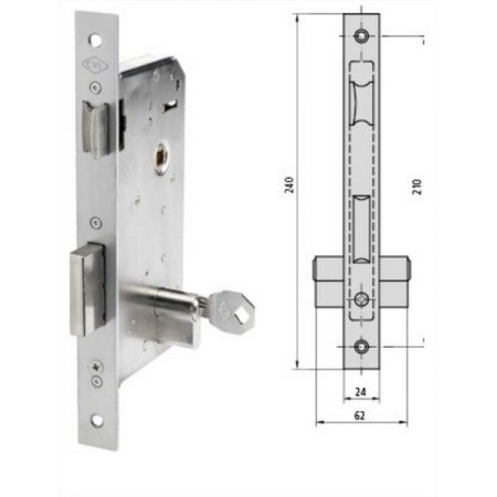 CERRADURA DE EMBUTIR CVL 1970N/40/2 FRENTE EN HIERRO LATONADO