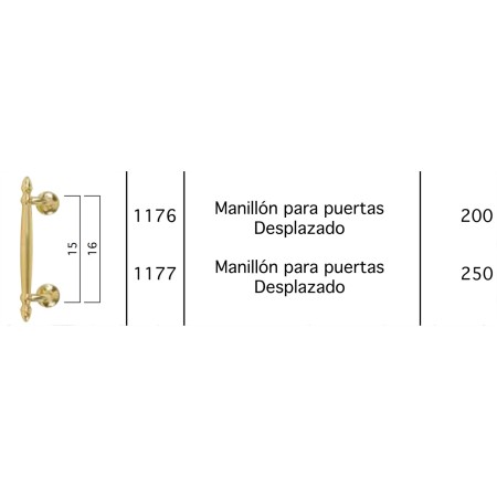TIRADOR DE LATON DE 250mm CURVO/DESPLAZADO LISO