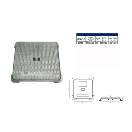 TAPA REGISTRO CON MARCO FUNDICION B-125 DE 500X500mm.