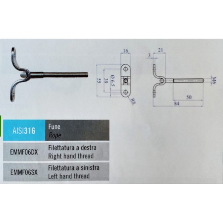 RÓTULA PARA PARED CON ROSCA DE M-6 A DERECHAS PARA BARANDILLAS DE CABLE ref. EMMF06DX