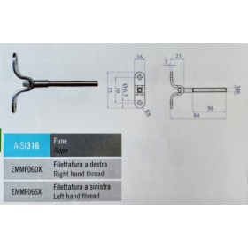 RÓTULA PARA PARED CON ROSCA DE M-6 A IZQUIERDAS PARA BARANDILLAS DE CABLE ref. EMMF06SX
