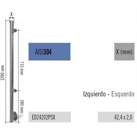 PILAR MECANIZADO DE ACERO INOXIDABLE CON 2 PINZAS+PLACA LATERAL REF. ED24202PSX