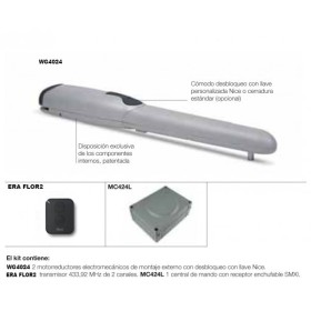 Kit para puertas abatibles 2 hojas, hasta 2.00 m. por hoja 24V Nice
