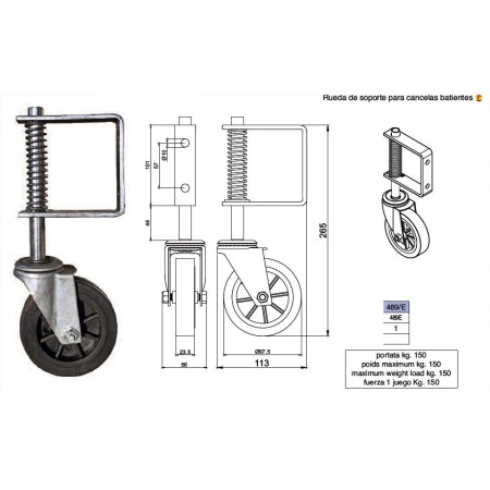 RUEDA CON MUELLE IBFM Ø100mm CON SOPORTE ref. 489/E
