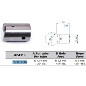 SUJETACABLE INOXIDABLE PARA CABLE Ø5mm Y TUBO REDONDO PASANTE ref. ESF051316