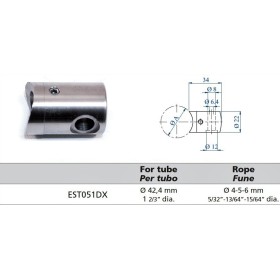 SUJETACABLE INOXIDABLE PARA CABLE Ø5mm Y TUBO REDONDO DERECHO ref. EST051DX