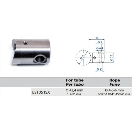 SUJETACABLE INOXIDABLE PARA CABLE Ø5mm Y TUBO REDONDO IZQUIERDO ref. EST051SX