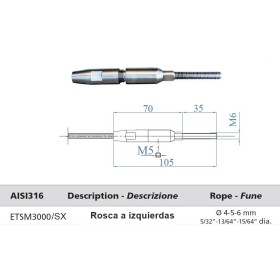 TERMINAL INOXIDABLE IamDESIGN/GONZATO PARA CABLE Ø5mm MACHO A IZQUIERDAS ref. ETSM3000/SX