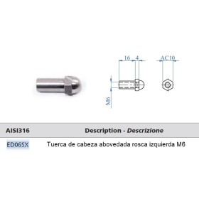 TUERCA CIEGA INOXIDABLE DE  M-6 A IZQUIERDAS PARA BARANDILLAS DE CABLE ref. ED06SX