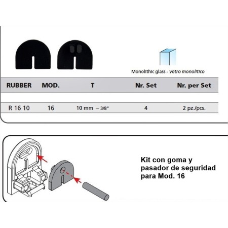 GOMA PARA PINZA DE ACERO INOX MODELOS E116033/42 PARA CRISTAL DE 10mm ref. R1610