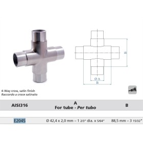 UNIÓN DE CRUCETA EN ACERO INOXIDABLE PARA TUBO DE Ø42,4mm  ref. E2045