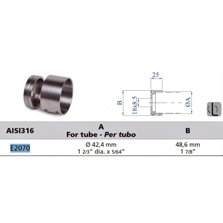 SOPORTE INOXIDABLE DE PARED PARA TUBO DE Ø42 ref. E2070/304